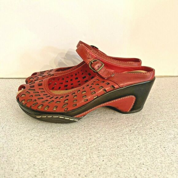 Bass red slip on peep toe platform sandals 7.5M - Picture 4 of 10